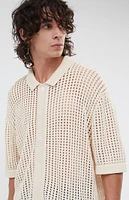 PacSun Off White Open Knit 2.0 Woven Camp Shirt