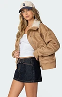 Edikted Faux Suede Bomber Jacket