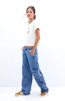 Pacsun Casey Medium Indigo Low Rise Baggy Cargo Jeans