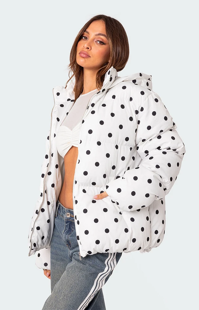 Edikted Marcey Polka Dot Hooded Puffer Jacket