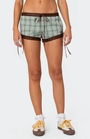 Edikted Lavish Lace Trim Plaid Shorts