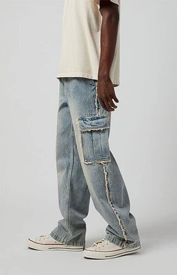 Pacsun Light Indigo Frayed Baggy Cargo Jeans
