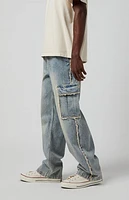 Pacsun Light Indigo Frayed Baggy Cargo Jeans