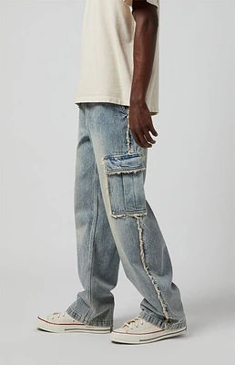 PacSun Light Indigo Frayed Baggy Cargo Jeans