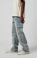 PacSun Light Indigo Frayed Baggy Cargo Jeans