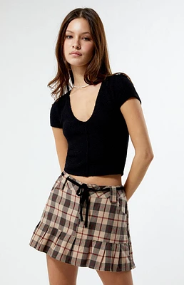 LA Hearts Plaid Ruffle Mini Skirt
