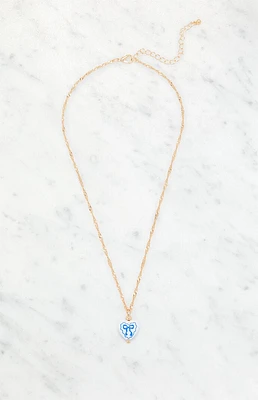 LA Hearts Blue Bow Heart Pendant Necklace