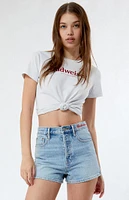 Budweiser By PacSun Medium Blue Hopps Vintage High Waisted Denim Shorts