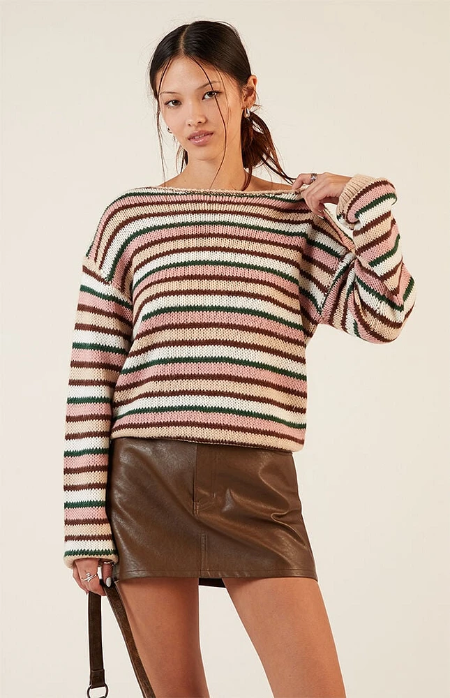 LA Hearts Boat Neck Striped Sweater