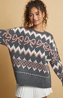 Beverly and Beck Bow Fair Isle Oversized Sweater