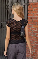 John Galt Black Short Sleeve Lace Top