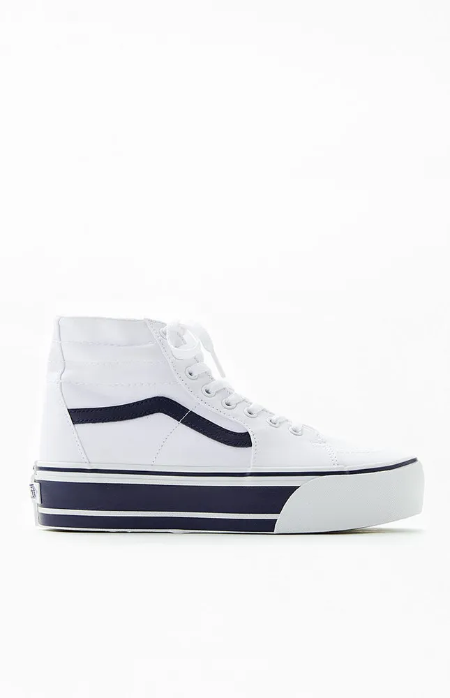 Vans White & Navy Sk8-Hi Tapered Stackform Sneakers