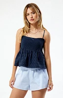 LA Hearts Ruched Bow Tie Babydoll Top