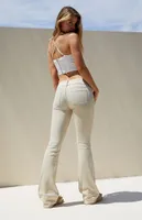 Beige Stretch Wide Waistband Low Rise Bootcut Jeans