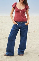 John Galt Burgundy Plaid Blair Short Sleeve Top