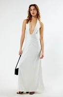 WEWOREWHAT Rhinestone Halter Cowl Neck Maxi Dress