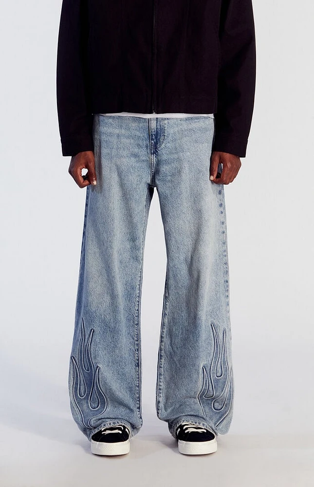 PacSun Light Indigo Flame Extreme Baggy Jeans