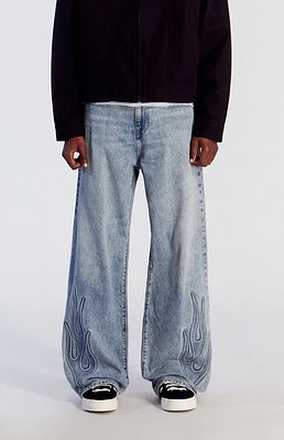 PacSun Light Indigo Flame Extreme Baggy Jeans