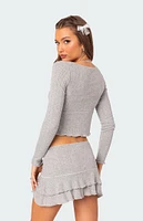 Edikted Fig Pointelle Long Sleeve Top