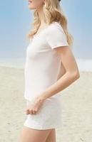 John Galt Pink Zelly Ribbed Short Sleeve Top