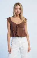 LA Hearts Keyhole Linen Babydoll Top