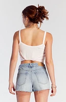 PacSun Bow Embroidered High Waisted Denim Festival Shorts