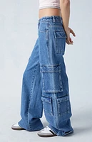 Pacsun Medium Indigo Low Rise Baggy Cargo Jeans