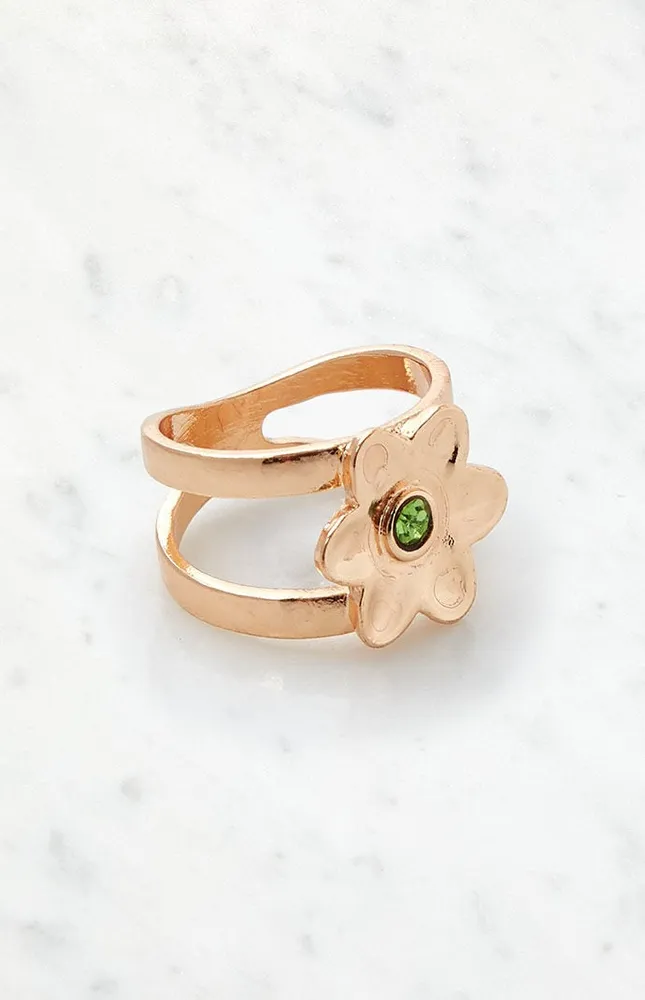 LA Hearts Green Daisy Gem Ring