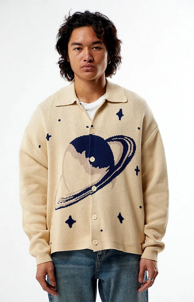 Pacsun Cream Space Button Up Polo Cardigan