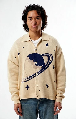 Pacsun Cream Space Button Up Polo Cardigan