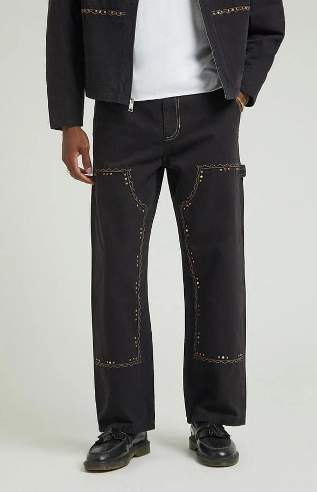 Pacsun Black Embellished Baggy Carpenter Jeans