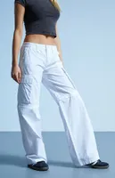 White Zip Off Low Rise Puddle Pants