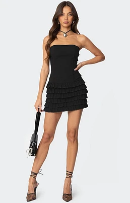 Edikted Strapless Ruffled Mini Dress