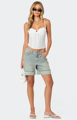 Edikted Cuffed Washed Denim Bermuda Shorts