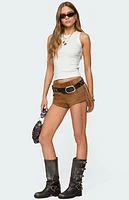 Edikted Sapir Fringe Faux Suede Shorts