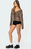 Edikted Leopard Printed V Neck Cardigan