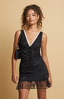 Beverly and Beck Bow Lace Ruffle Halter Mini Dress