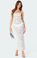 Edikted Embroidered Backless Sheer Knit Maxi Dress