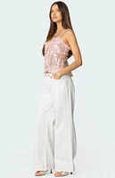 Edikted Sequin Ruffled Split Front Top