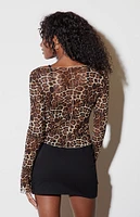 LA Hearts Leopard Mesh Long Sleeve Top