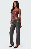 Rivet Trim Straight Leg Jeans