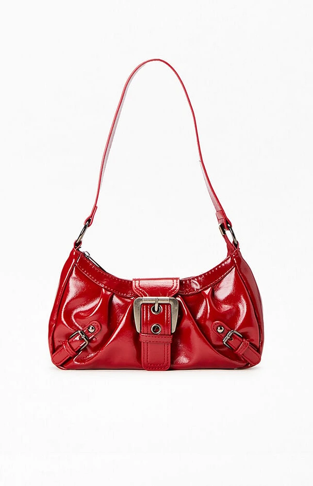 Pacsun Red Faux Leather Front Buckle Shoulder Bag