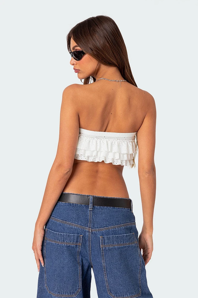 Nia Ruffled Eyelet Bandeau Top