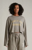 Fear of God Essentials Women's Heather Grey Tri-Blend Cropped Long Sleeve T-Shirt