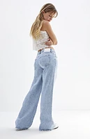 PacSun Lena Light Indigo Ripped Slit Low Rise Super Baggy Jeans