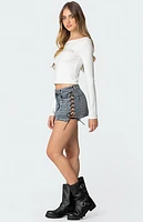 Edikted Casey Lace Up Denim Mini Skirt