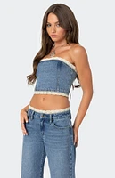 Edikted Karlie Lace Trim Denim Tube Top