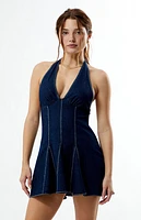 Your Favorite Denim V-Neck Halter Mini Dress