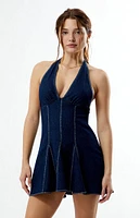 Your Favorite Denim V-Neck Halter Mini Dress