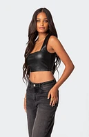 Edikted Crescent Faux Leather Crop Top